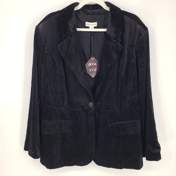 Ava & Viv Metallic Pinstripe Velvet Blazer Jacket 1X Womens  Black Silver - Picture 1 of 8
